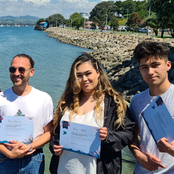 Toi Ohomai students with their certificates of support to the Business Awards